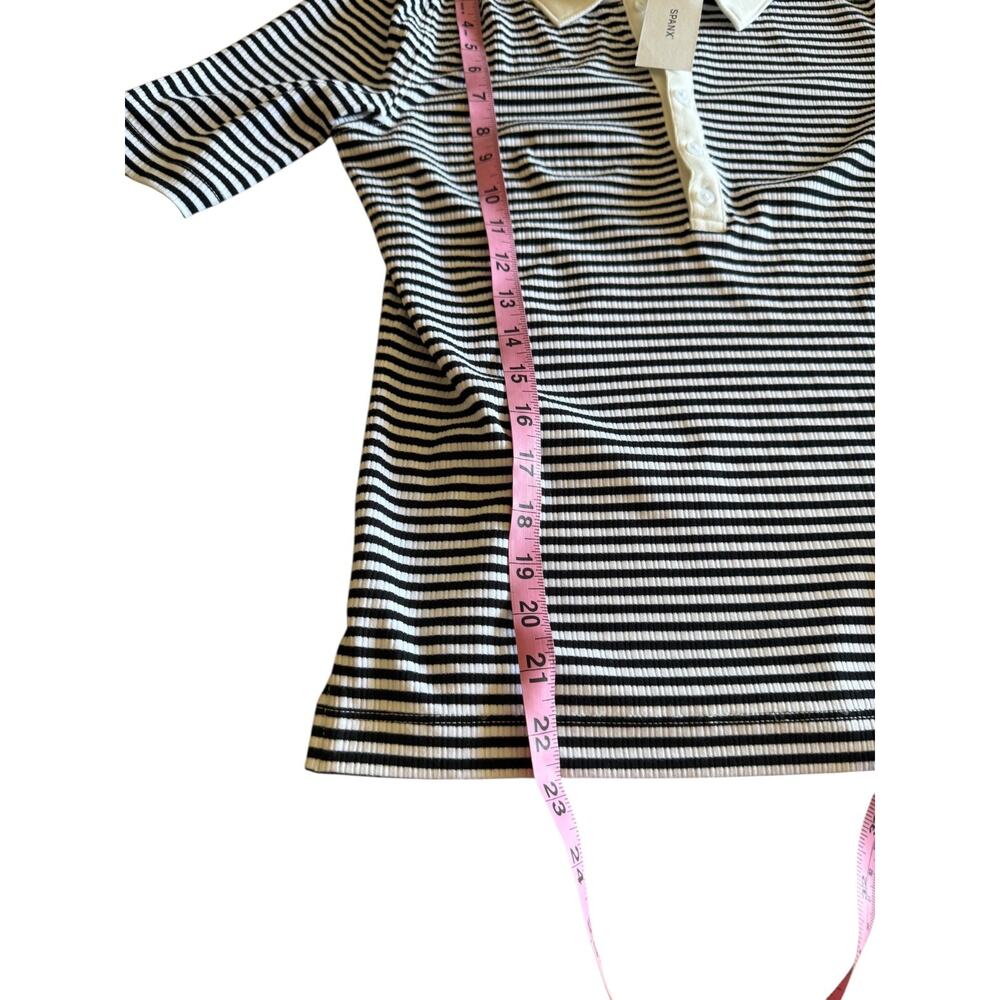 Spanx Striped Polo Top Black White Stretch Stretch Fit Short Sleeve Size M NWT - Picture 6 of 6